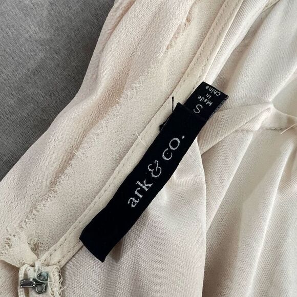 Ark & Co Women's Lace Fringe Cream Chiffon Sleeveless Mini Shift Dress Size S - Picture 11 of 14